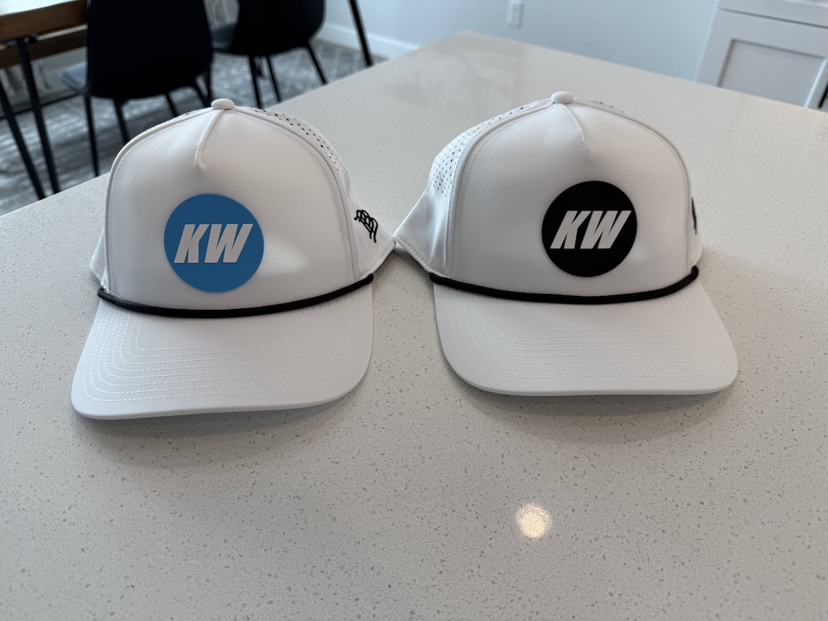 white kicking hats blue back front white kicking hats blue back front