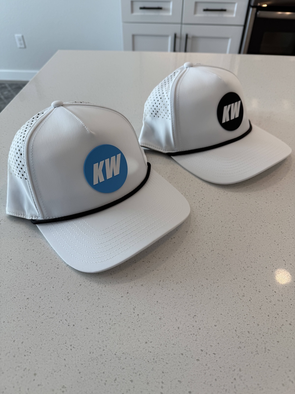 white kicking hats blue back side white kicking hats blue back side